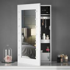 The mirror is led backlit which provides 50,0000 hours of energy efficient light and up to 6500 kelvin daylight color. White Desktop Jewellery Mirror Cabinet With Led Lights Wall Mounted Bedroom For Sale Online Ebay