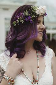 Ah Mazing Purple Boho Hair Style And Floral Crown Alternative Ottawa Wedding Adventureweddingsotta Purple Bride Hair Wedding Hair Colors Vintage Bridal Hair