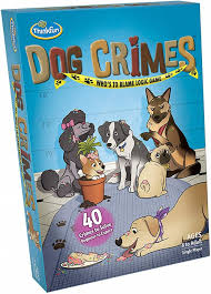 Cat crimes game board, 6 cat figurines, 6 crime tokens, 40 challenge cards. Dog Crimes Who S To Blame Logic Game A Mighty Girl