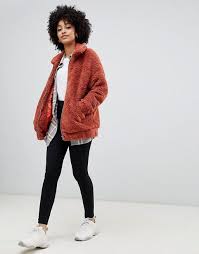New Look New Look Teddy Faux Fur Bomber Jacket In Rust Fur Bomber Summer Tops Women Casual Bomber Jacket Women