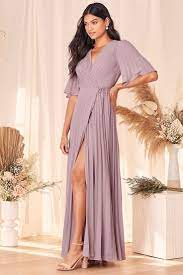Love Me Every Day Lilac Pleated Wrap Maxi Dress In 2021 Maxi Dress Maxi Wrap Dress Maxi Dress With Sleeves