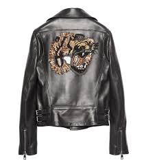 Gucci Black Tiger Leather Jacket Moto Styled Featuring A Rear Embellished Tiger Graphic Gucci Jacket Fur Leather Jacket Custom Leather Jackets