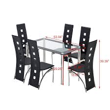 Mecor Dining Set Glass Top Table With 6 Leather Chairs Kitchen Breakfast Furniture Black 7 Piece Off Glass Top Table Ottoman Set Stainless Steel Legs