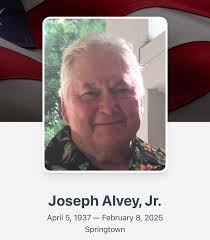 Memorial services with military honors for Joseph Alvey, Jr., 87, of  Springtown, Texas, will be held at 1 p.m. Saturday, February 15, 2025, at  Hudson & Torres Family Funeral Home in Bridgeport,