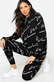 Find your adidas tracksuit bottoms at adidas.co.uk. Boohoo Woman All Over Print Tracksuit In Black Lyst