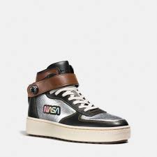 Black And Silver High Top Sneakers Coach C210 Nasa Patch Metallic High Top Sneakers In Black Metallic Silver Modesens Sneakers High Top Sneakers Coach