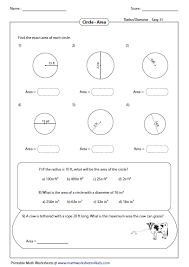 Circumference And Area Of Circle Worksheets