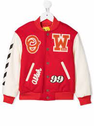 Off White Kids Little Boy S Boy S Off Patch Bomber Varsity Jacket In Red Modesens