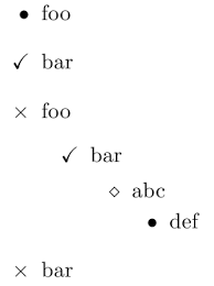 How To Represent Cross And Tick In Itemize Bullets Tex Latex Stack Exchange