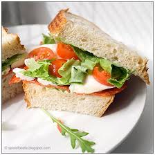 Gourmet Sandwich Bibb Lettuce Lettuce Arugula Greens Arugula Mozzarella Cheese Fresh Mozzarella Cherry Tomatoes Tomato Olive Oil Potato Bread Artisa