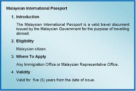 Once done, you can then collect your passport at the date, time and location determined by the. Malaysian International Passport