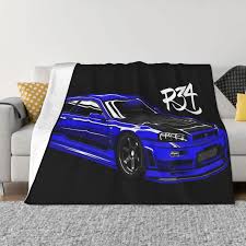 Синий всесезонный домашний флисовый плед Nissan Skyline GT-R R34,  покрывало, пушистое Детское покрывало, покрывало в клетку | AliExpress