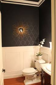 By Painting A Design With Shiny Black Paint On Top Of Matte Black Paint Is A Subtle Way To Add An Upsca Black Powder Room White Bathroom Designs Black Bathroom