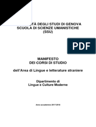 Regolamento lingue e culture moderne (l11). Manifesto Degli Studi Per La A 2017 2018 1