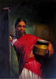 25 Beautiful Rural Indian Women Paintings By Tamilnadu Artist Ilayaraja Woman Painting Female Art Painting Indian Women Painting