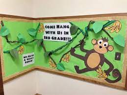 Chocolate decorations and classroom theme. Come Hang With Us Monkey Themed Bulletin Board Idea Supplyme