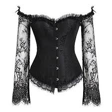 Black And White Lace Corset Lttcbro Women S Vintage Steampunk Overbust Corset With Off Shoulder Lace Long Sleeves Black Medium Gothicwear Women Corset Lace Corset Top Corset Outfit