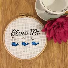 Modern cross stitch by ciococrossstitch. Sewing Needlecraft Kits Cross Stitch Kit Explicit Wall Decor Blow Me Cute 5 Inch Diy Gift Whale Craft Kit Subversive Cross Stitch Kit Rude Kawaii