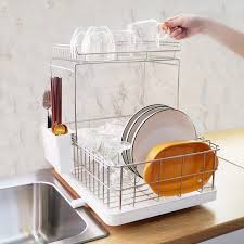 Related:stainless steel dish rack dish drainer rack stainless steel plastic dish drainer chrome dish drainer stainless steel sink drainer cutlery drainer. Double Layer Stainless Steel Dish Drainer Rack Kitchen Sink Organizer