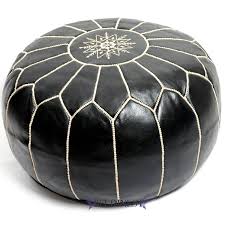 Black And White Ottoman Pouf Moroccan Pouf Ottoman Black With White Stitching Leather Pouf Round Ottoman Foot Stool Moroccan Leather Pouf Leather Pouf Moroccan Leather