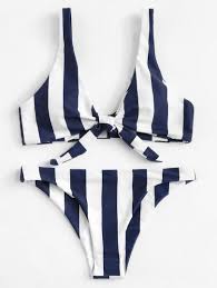Knot Front Striped Bikini Set Shein Sheinside Bikiniler Bikini Modelleri Mayolar