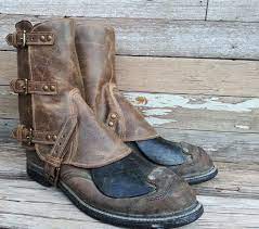 Swiss Military Style Gaiters Spatter Guards Spats In Marbled Brown Leather W Antiqued Brass Hardware Boots Leather Gaiters