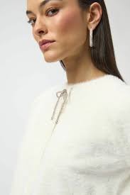 Joseph Ribkoff Feather Yarn Cardigan with Rhinestone Bow-254955