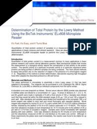 Fictions / le feuilleton : Elx808 Determining Total Protein Lowry Method Assay Proteins