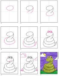 Starting with head, draw a shape that looks like a short question mark, making the end. How To Draw An Easy Snake Art Projects For Kids