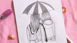 Aug 12 2019 how to draw best friends easy step by step youtube. Best Friends Pencil Sketch Tutorial How To Draw Two Friends With Umbrella Step By Step Drawing Youtube