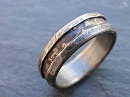 Cool Mens Ring Bronze Unique Wedding Band Bronze Silver Mens Wedding Band Mens Engagement Ring Wood Grain Ring Mens Ring Anniversary Gift Mens Engagement Rings Wood Engagement Rings For Men Cool