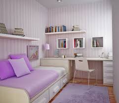 Bedroom Designs Small Purple Kids Bedroom Ideas Purple Stripped Wallpaper White Desk White Wall Bookshel Small Kids Room Small Room Bedroom Small Kids Bedroom