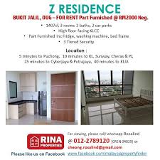 View all luxury and budget properties for rent in jumeirah beach residence. Z Residence Bukit Jalil Oug For Rent Part Furnished Rm2000 Neg 1407sf 3 Rooms 2 Baths 2 Car Parks For Viewing Please Property For Rent Rent Residences