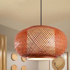 Lantern Pendant Light Fixture Asian Single Head Woven Rattan Suspended Light In Brown 16 19 5 23 5 W Takeluckhome Com
