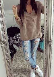 Coffee Plain Hollow Out V Neck Long Sleeve Loose Vintage Casual Pullover Sweater Cute Simple Outfits Fall Outfits Cute Fall Outfits