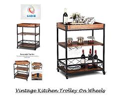 Vintage wooden kitchen 3 shelf cart on wheels. Vintage 3 Tier Metal Wood Rolling Kitchen Trolley Organiser Storage Cart Tray Serving Island Buy Online In Bahamas At Bahamas Desertcart Com Productid 165598294