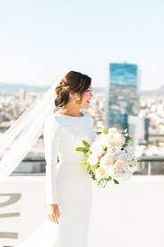 Downtown L A Wedding With Rooftop Views Wedding Dresses Long Sleeve Mermaid Wedding Dress Classy Wedding Dress