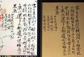 毛筆式鉛筆書法紙高 21 公分筆kita boshi 梅花圖 客至看花門半掩 梅開步梅有眼 山梅接梅茨多 雪水澆花花光焰 竹葉掃枝影動搖 梅蕊 月珠點點 夜深還立花樹邊 如倩梅花灑墨染 題跋 甲午花朝梅詩已成 拂紙寫花試墨 清湘石濤濟 arabic calligraphy art