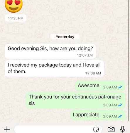 WhatsApp Customer Review praising fast delivery