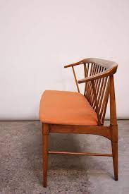 5 leg finishes, more fabric colors. Mid Century Modern Spindle Back Bench At 1stdibs