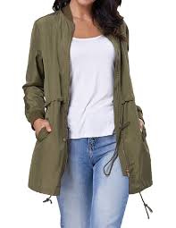 Women S Stylish Lightweight Long Utility Drawstring Jacket By Kk719 Army Green Cn187lnd4gh Drawstring Jacket Stylish Clothes For Women Jackets
