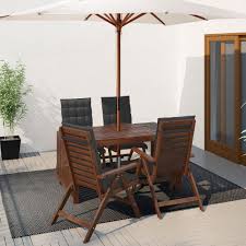 Applaro Brown Stained Table 4 Reclining Chairs Outdoor Ikea In 2020 Recliner Chair Furniture Outdoor Furniture Sets