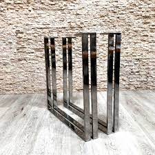 Stainless steel dining table with tempered glass. Stainless Steel Table Base Peutau10 Arrelart Contemporary Double