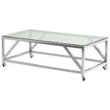Get the best deals on glass rectangular coffee table tables. Enessa Contemporary Rectangular Coffee Table With Casters In Brushed Stainless Steel With Tempered Glass Top Sadler S Home Furnishings Cocktail Coffee Tables