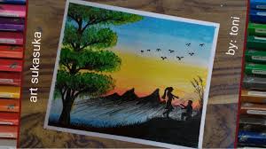 Mewarnai pantai dengan crayon download gambar mewarnai gratis. Beautiful Sunset Pemandangan Yang Indah Cara Menggambar Dengan Crayon Pemandangan Gambar Seni