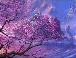 Painting a cherry blossom tree with acrylics and cotton swabs! Cherry Blossom Tree Landscape Paint By Number Numeral Paint