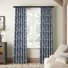 One Allium Way Olmeda Blue Printed Floral Room Darkening Rod Pocket Single Curtain Panel Wayfair Navy Curtains Living Room Living Room Drapes Panel Curtains