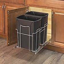 Grayline 3 Piece Dual Trash Can And Slide Out Rack Set In Black Kitchen Trash Cans Garbage Can Storage Trash Can