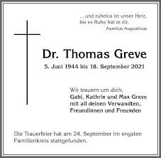 Traueranzeigen von Thomas Greve