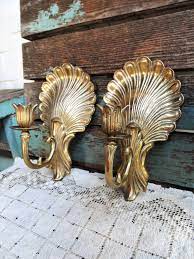 Ships free orders over $39. Vintage Brass Shell Candle Sconce Set Candelabras Candle Etsy Vintage Candle Sconces Shell Candles Wall Candle Holders